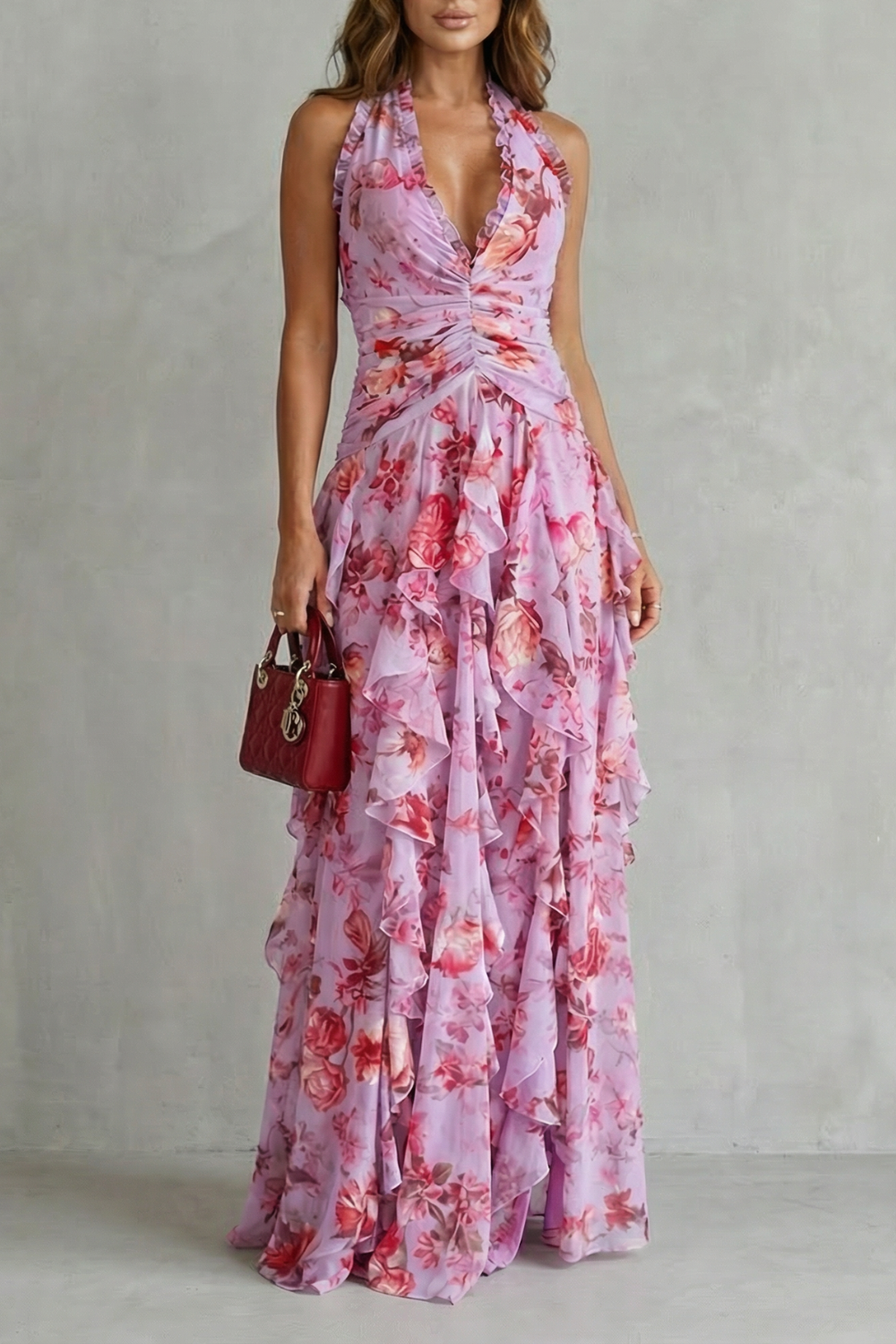 Felicity | Floral Ruffle Halter Maxi Dress