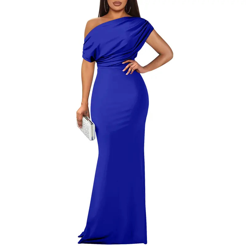 Arabella | Off-Shoulder Bodycon Maxi Dress with Floor-Length Hem - Royal Blue