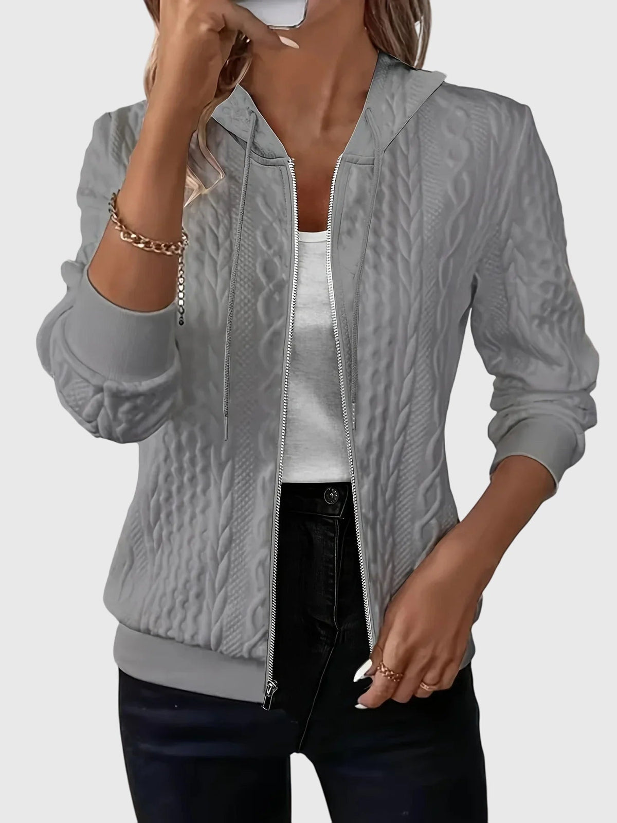 Elsie | Minimalist Zip-Up Hoodie with Full-Length Zip - Grey