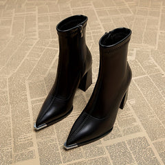 Rosa | Pointed Chunky Heel Ankle Boots with Side Zip