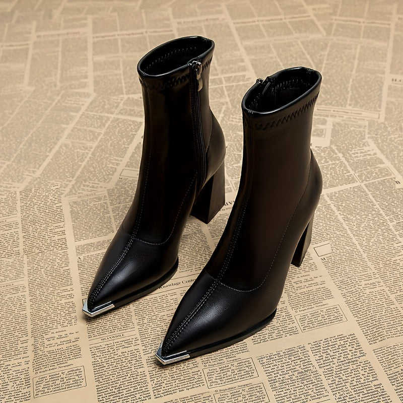 Rosa | Pointed Chunky Heel Ankle Boots with Side Zip