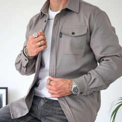 Classic Shirt Jacket with Flap Chest Pockets in Grey