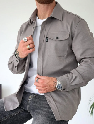 Classic Shirt Jacket with Flap Chest Pockets in Grey