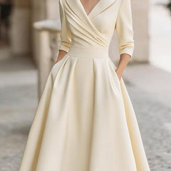 Dahlia | Elegant Evening Dress with V-Neckline - Beige