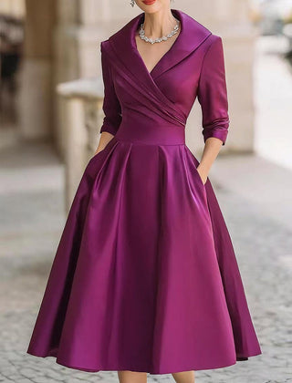 Margaret | Pleated Wrap Midi Dress with Shawl Collar
