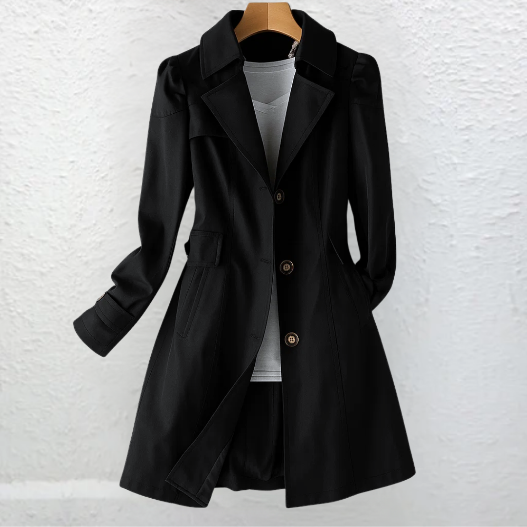Josie | Tailored Trench Coat with Vintage Collar - Black