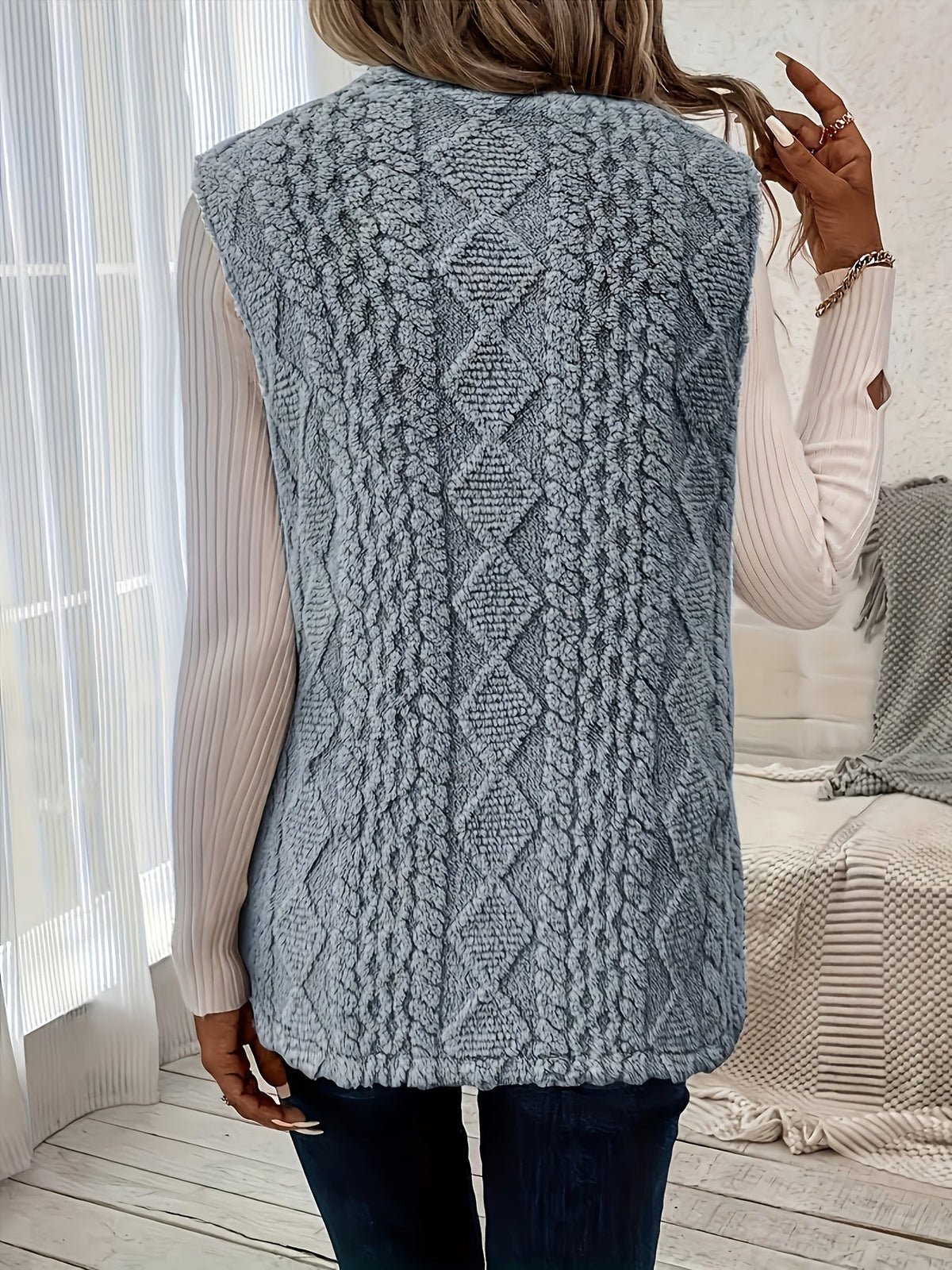 Textured Longline Gilet with Open Front