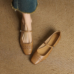 Harriet | Woven Square Toe Mary Jane Flats with Slim Strap