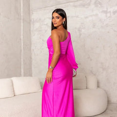 Iris | Draped One-Shoulder Maxi Dress with Front Slit