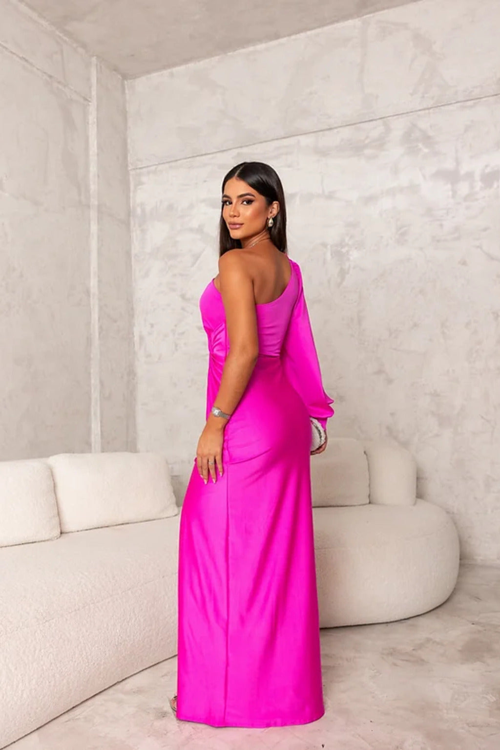 Iris | Draped One-Shoulder Maxi Dress with Front Slit