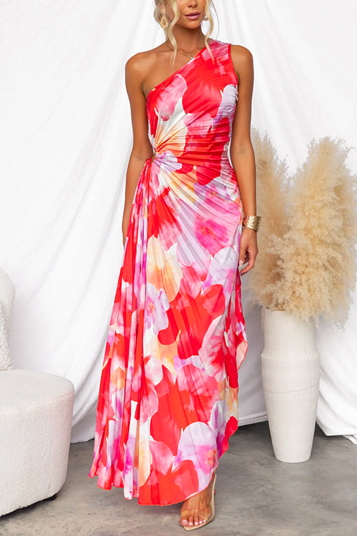 Isabelle™ | One-Shoulder Floral Ruched Maxi Dress