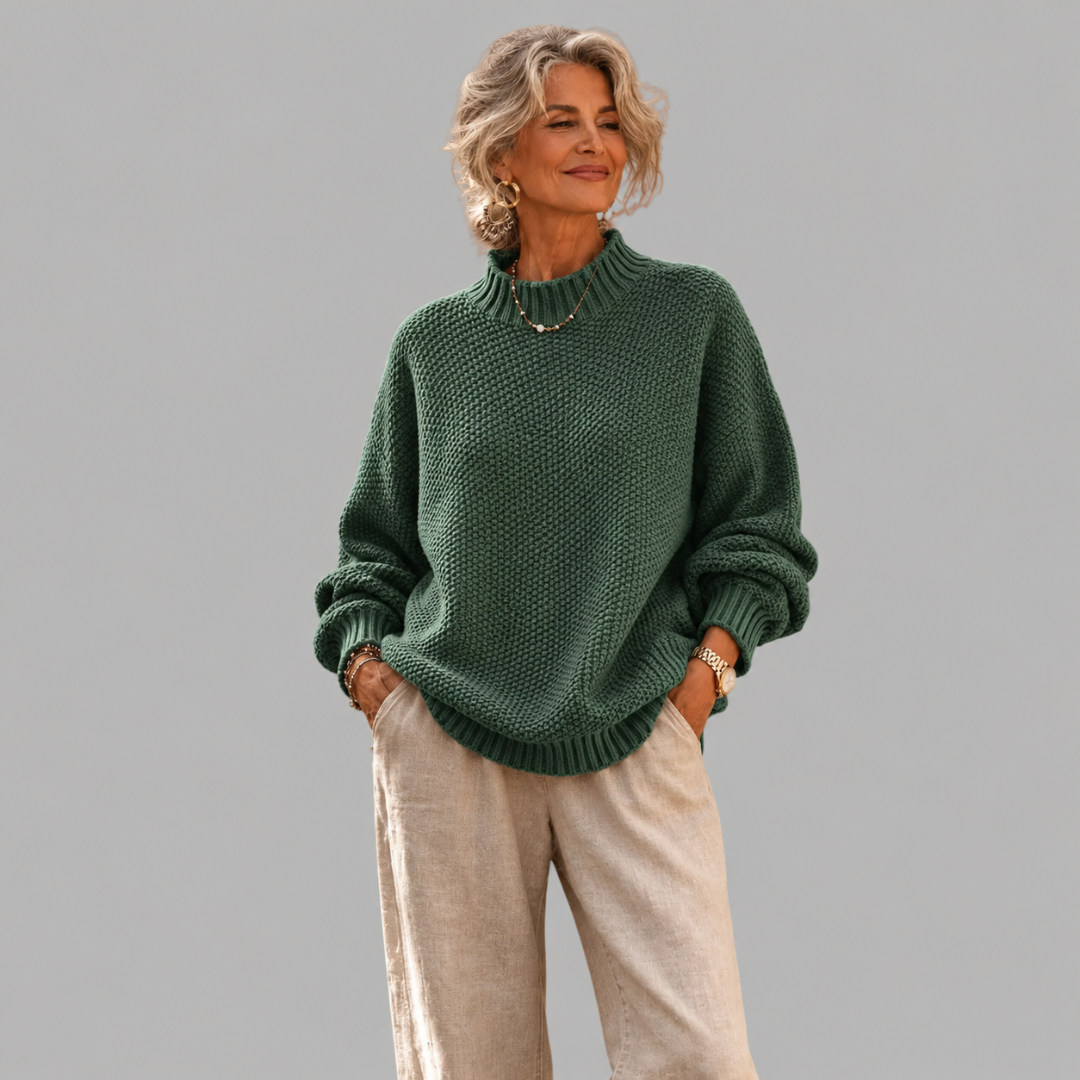 Aurelia | Relaxed Textured Jumper with Ribbed Mock Neck