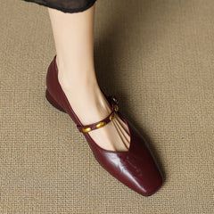 Penelope | Square Toe Mary Jane Flats with Gold Buckle