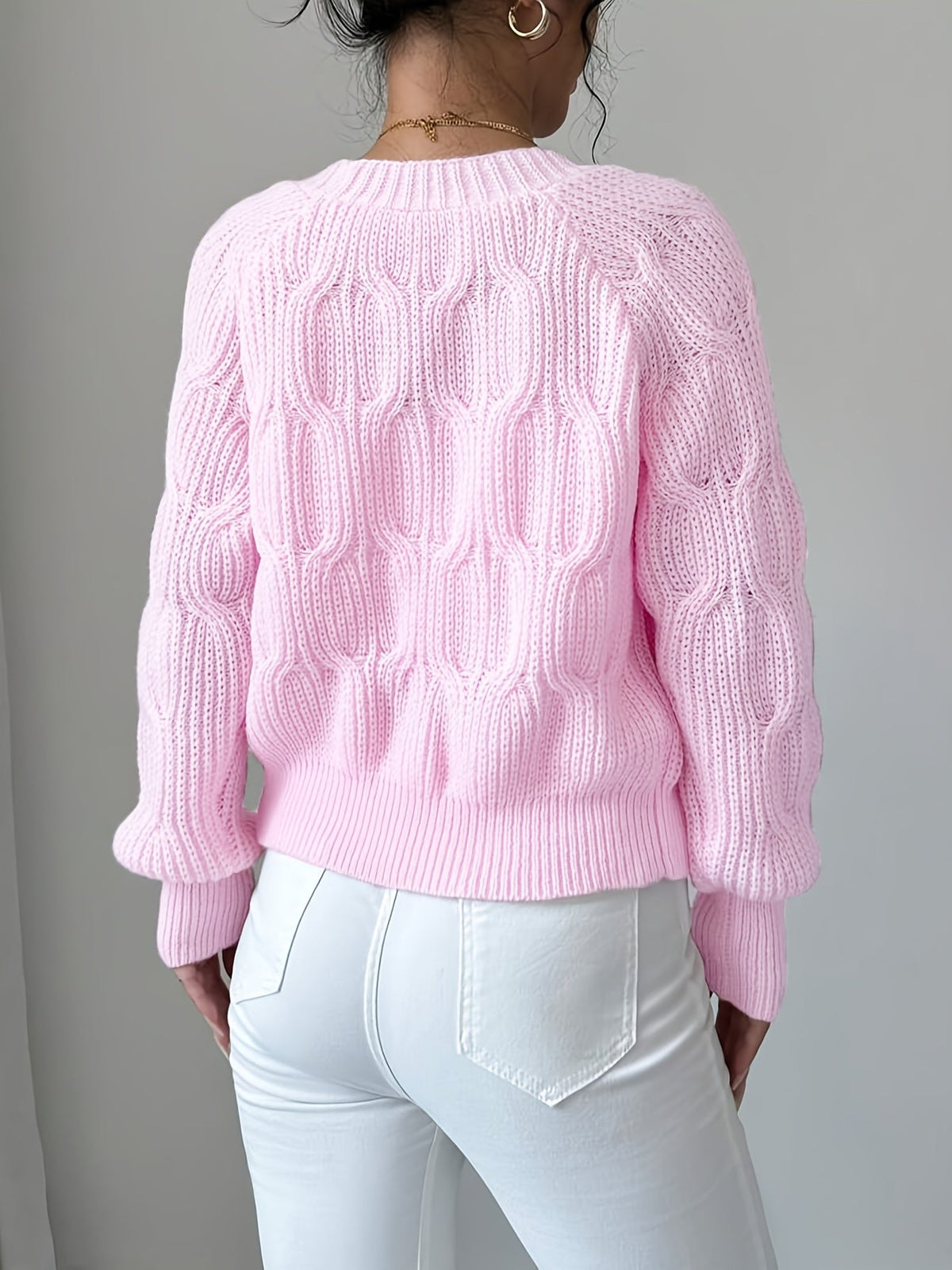 Feminine Cable-Knit Cardigan with Bow Details
