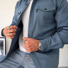 Classic Shirt Jacket with Flap Chest Pockets in Blue