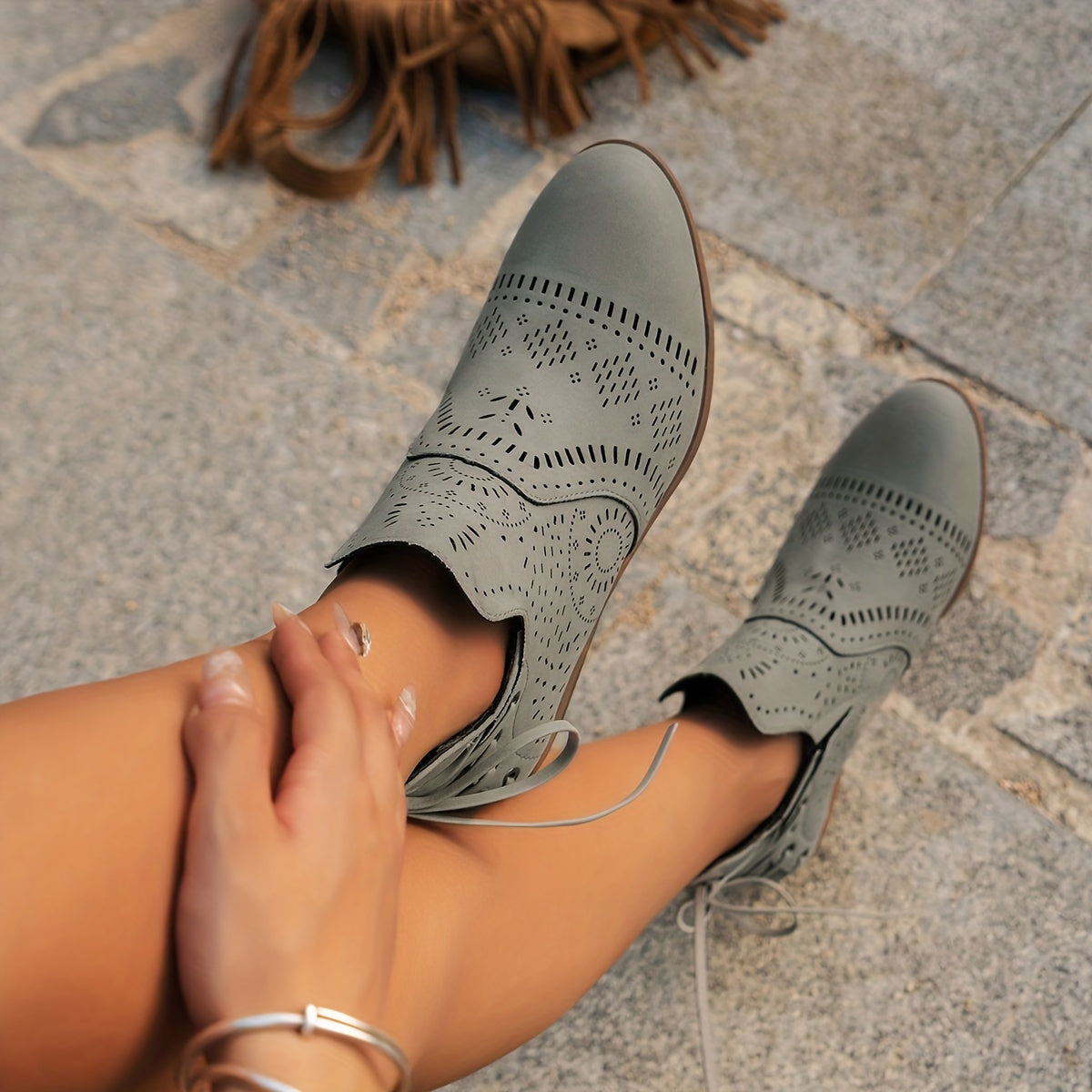 Daisy | Pointed Block Heel Ankle Boots with Cutout Detail