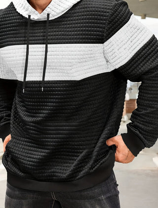 Rory | Textured Colour-Block Hoodie with Front Pocket - White