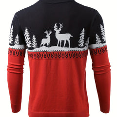 Fergus | Festive Crew Neck Jumper with Reindeer and Pine Design