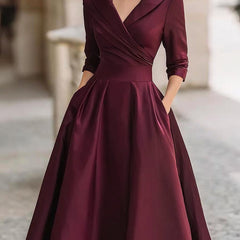 Margaret | Pleated Wrap Midi Dress with Shawl Collar