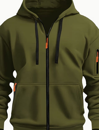 Ewan | Everyday Zip-Up Hoodie with Drawstring Hood - Army Green
