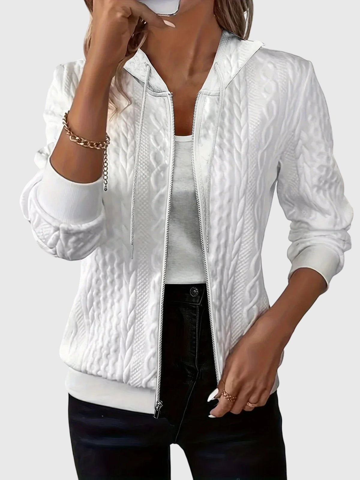 Elsie | Minimalist Zip-Up Hoodie with Full-Length Zip - White