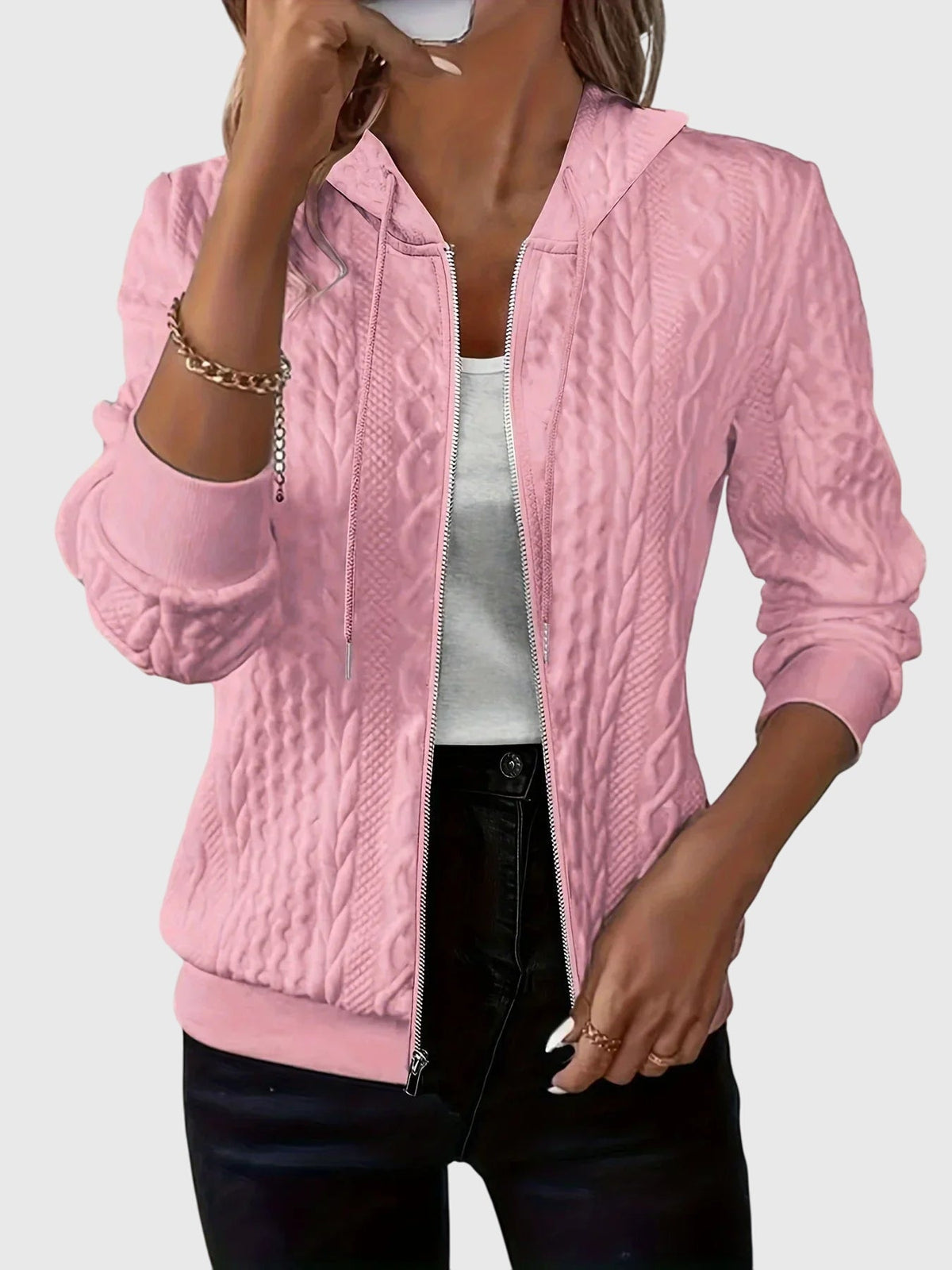 Elsie | Minimalist Zip-Up Hoodie with Full-Length Zip - Pink