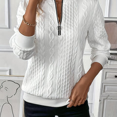 Freya | Relaxed Cable-Knit Cardigan with Zip Front - White