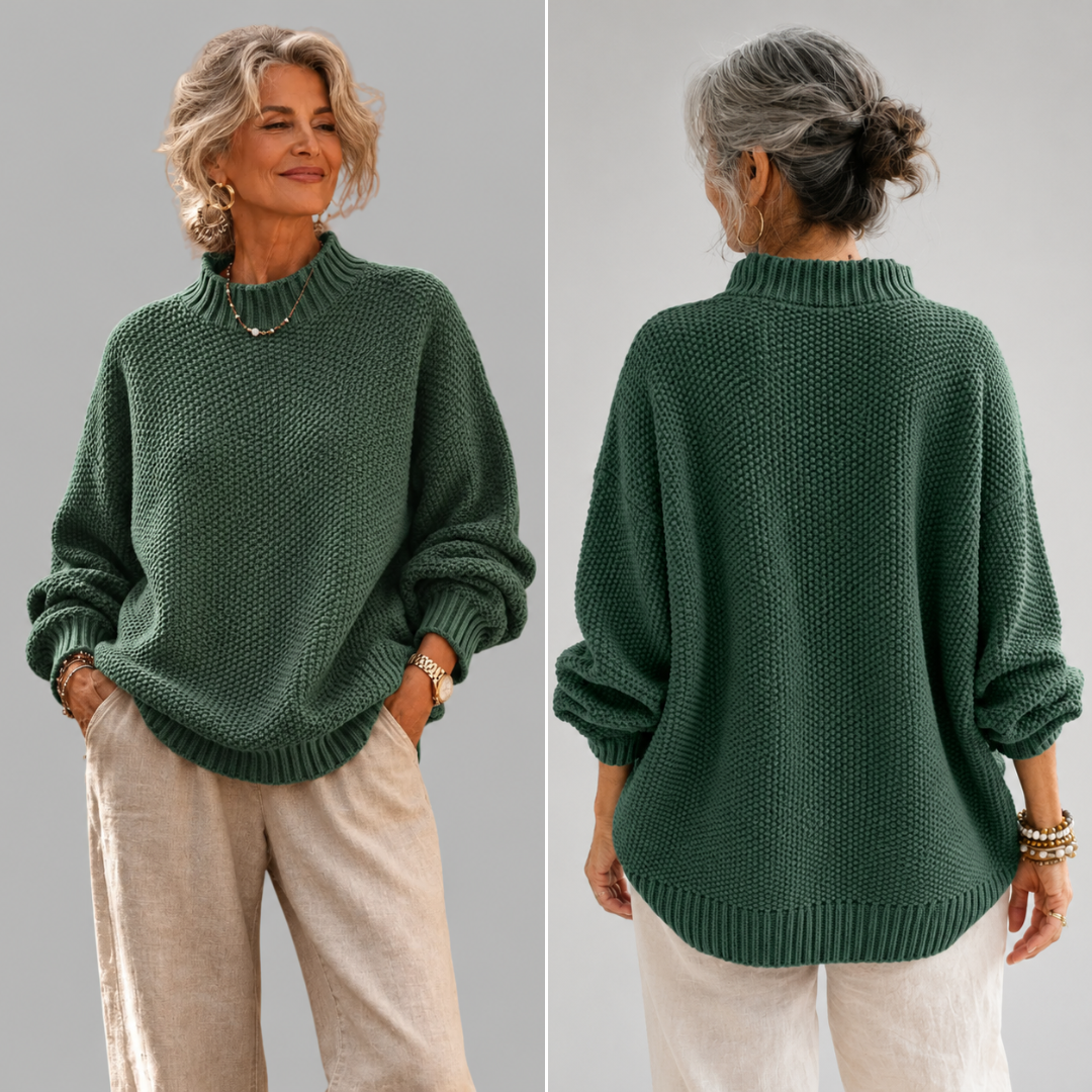 Aurelia | Relaxed Textured Jumper with Ribbed Mock Neck