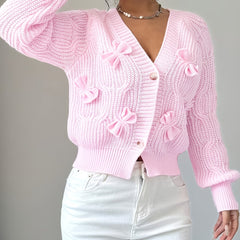 Feminine Cable-Knit Cardigan with Bow Details