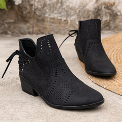 Daisy | Pointed Block Heel Ankle Boots with Cutout Detail