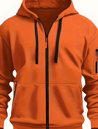 Ewan | Everyday Zip-Up Hoodie with Drawstring Hood - Orange Red