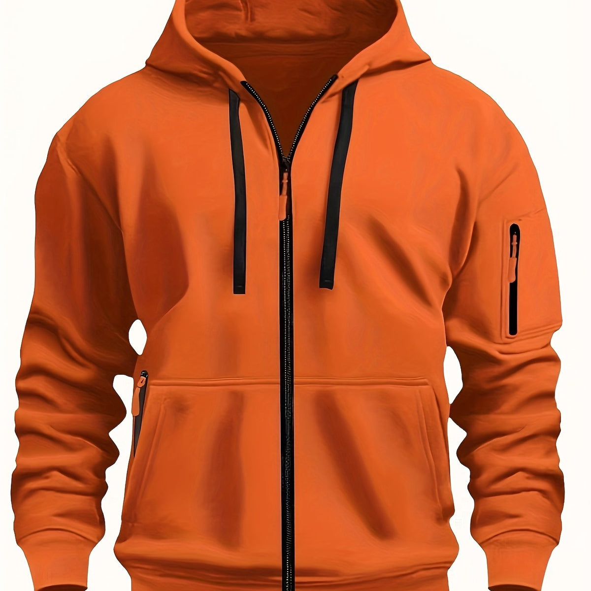 Ewan | Everyday Zip-Up Hoodie with Drawstring Hood - Orange Red