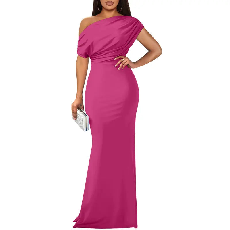 Arabella | Off-Shoulder Bodycon Maxi Dress with Floor-Length Hem - Rose