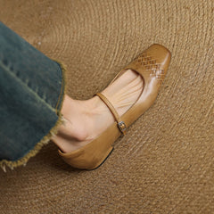 Harriet | Woven Square Toe Mary Jane Flats with Slim Strap