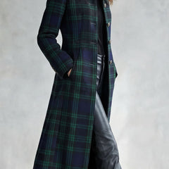 Isla | Fitted Tartan Longline Coat with Stand Collar