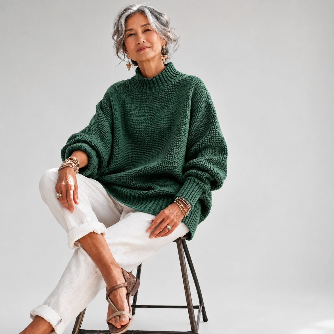 Aurelia | Relaxed Textured Jumper with Ribbed Mock Neck