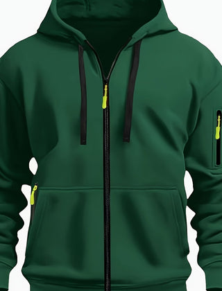 Ewan | Everyday Zip-Up Hoodie with Drawstring Hood - Dark Green