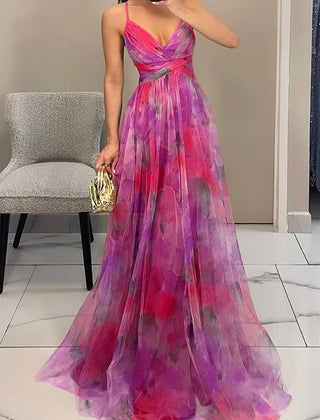 Honora | Flowing Maxi Dress with Floor-Length Skirt - Rose Red