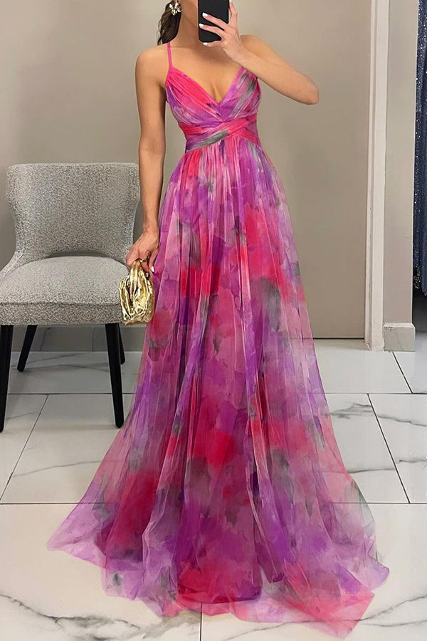 Honora | Flowing Maxi Dress with Floor-Length Skirt - Rose Red
