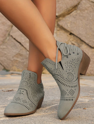 Daisy | Pointed Block Heel Ankle Boots with Cutout Detail - Grey