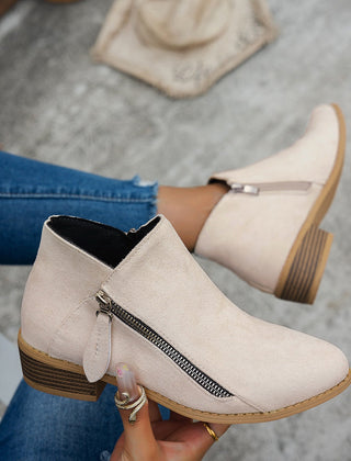 Lorna | Everyday Block Heel Ankle Boots with Side Zip - Beige