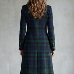 Isla | Fitted Tartan Longline Coat with Stand Collar