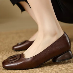 Sylvie | Square Toe Block Heel Flats with Buckle Detail