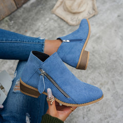 Lorna | Everyday Block Heel Ankle Boots with Side Zip - Blue