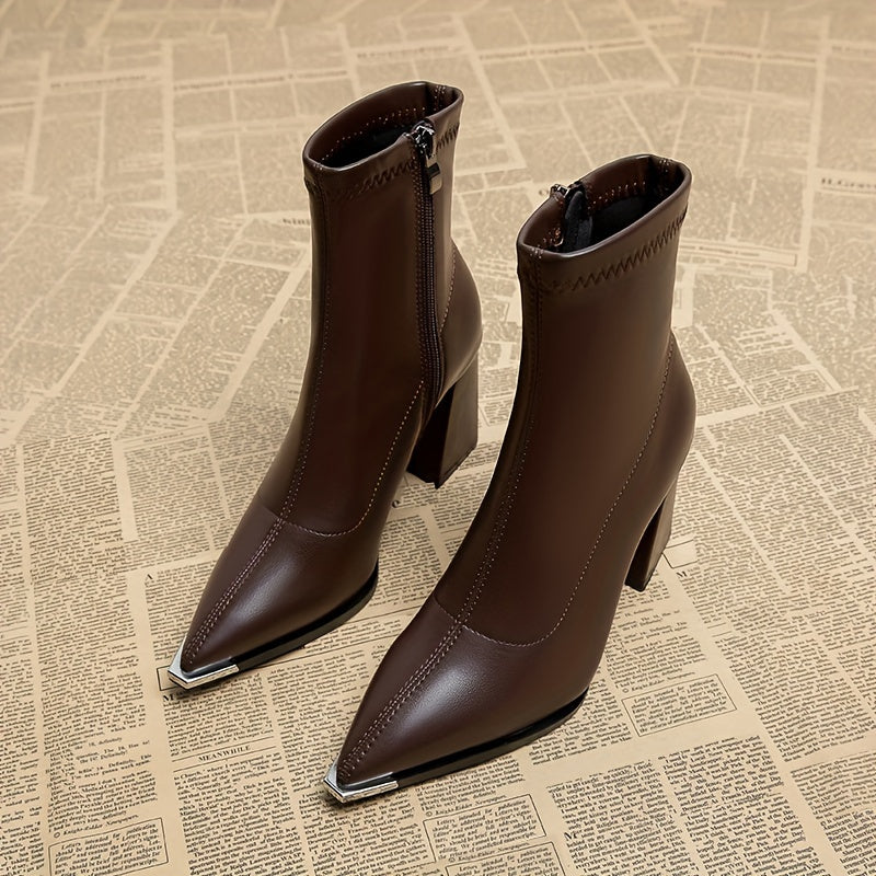 Rosa | Pointed Chunky Heel Ankle Boots with Side Zip