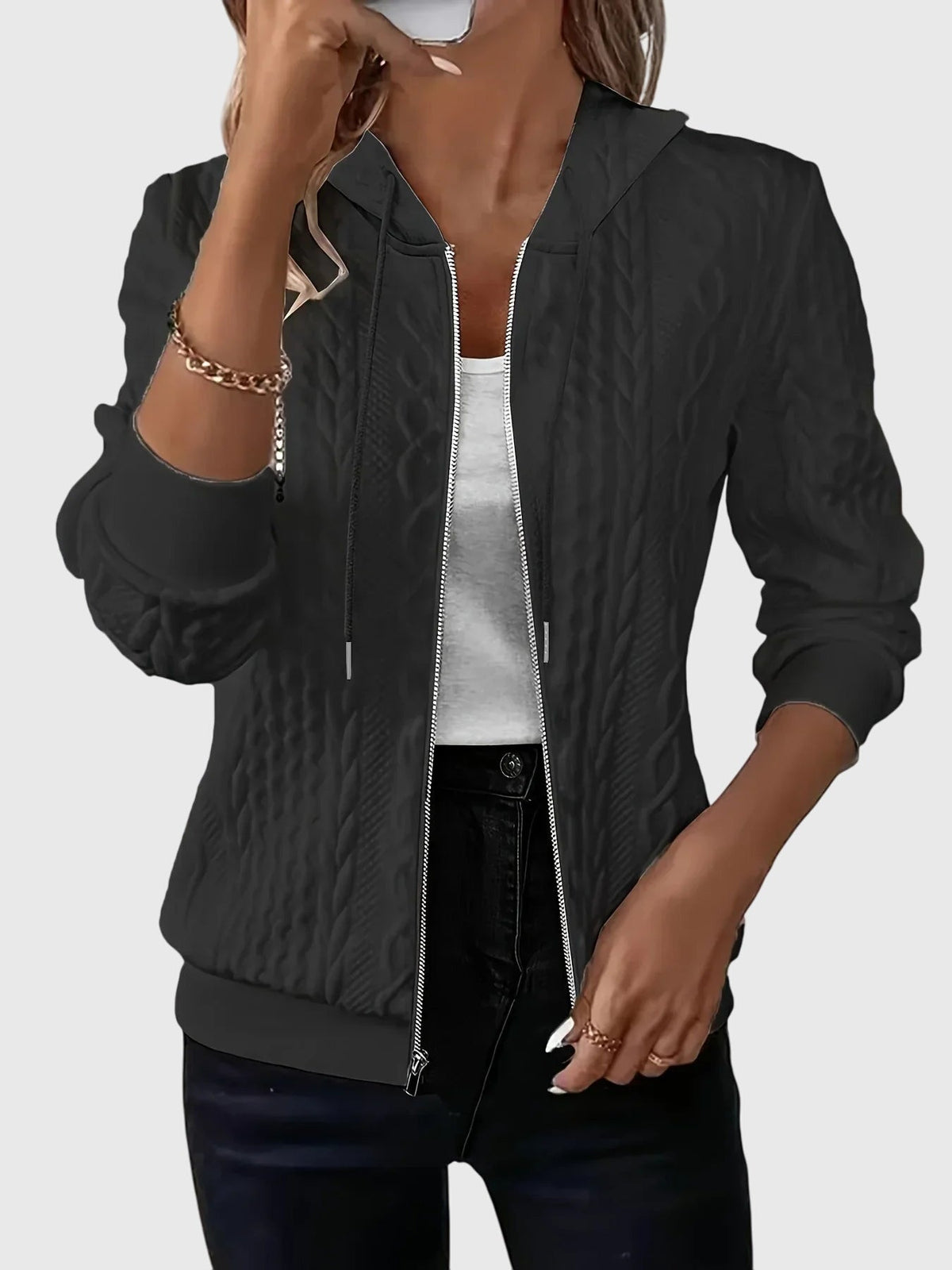 Elsie | Minimalist Zip-Up Hoodie with Full-Length Zip - Black