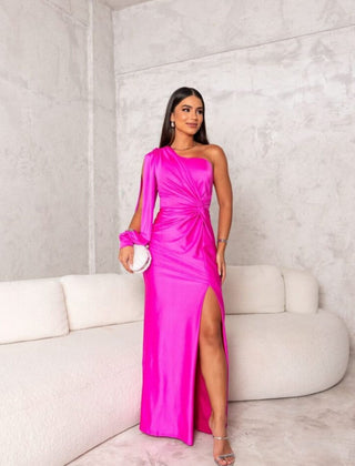 Octavia | One-Shoulder Maxi Dress with Knot Front and Leg Slit