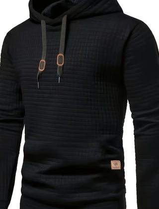 Hamish | Textured Relaxed Hoodie with Contrast Elbow Patches - Black