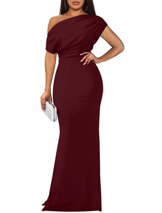 Arabella | Off-Shoulder Bodycon Maxi Dress with Floor-Length Hem - Wine Red