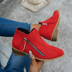 Lorna | Everyday Block Heel Ankle Boots with Side Zip - Red